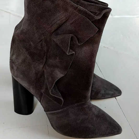 Iro Ruffle Trimmed Ankle Boots in Grey Suede - Picture 4 of 14